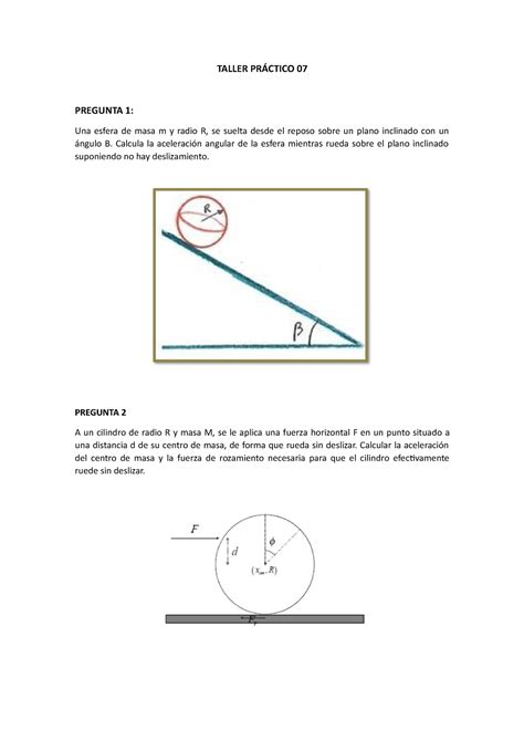 Taller Pr Ctico Pregunta Una Esfera De Masa M Y Radio R Se