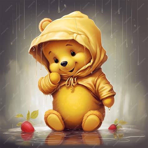 Premium Ai Image Winnie The Pooh In A Yellow Raincoat Sitting In The