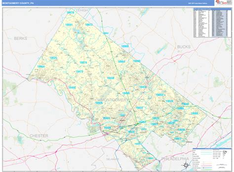 Montgomery County Pa Zip Code Wall Map Basic Style By Marketmaps