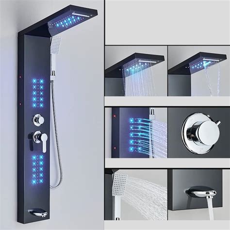 Buy Mindong Black Led Shower Panel Tower System Rain Waterfall Shower