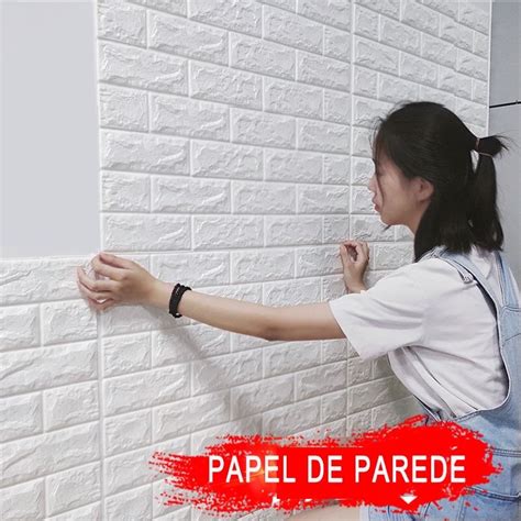 Painel D Auto Adesivo Revestimento De Parede Tijolinho Branco X Cm