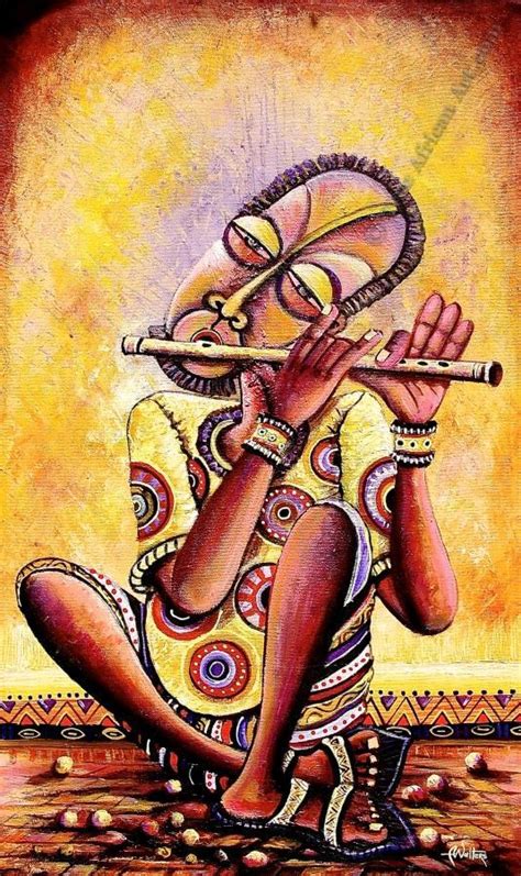 African Painting “The Flutist” | Angu Walters | True African Art .com