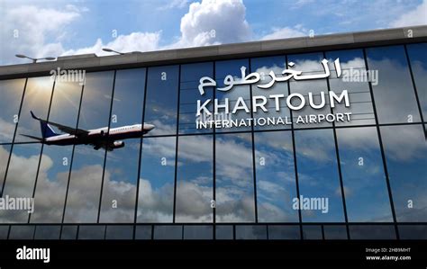 Aircraft landing at Khartoum, Sudan 3D rendering illustration. Arrival ...