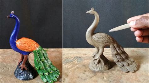 How To Make Peacock With Clay Clay Peacock Sculpting And Colouring