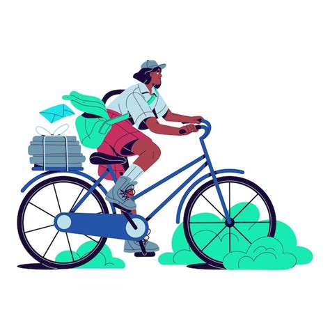 Premium Vector Postman Deliver Mail By Bicycle Mailman Carries