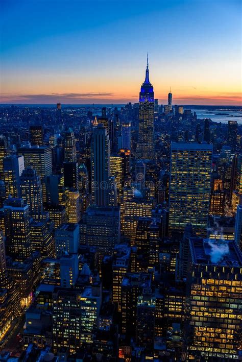 Horizon De New York City La Nuit Gratte Ciel De Midtown Manhattan