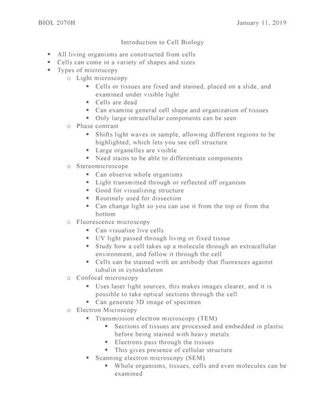 Biol H Jan Lecture Notes Biol H January