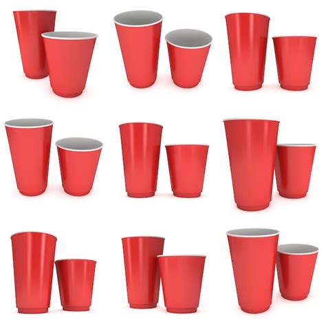 Juego De Vasos Desechables Para Bebidas Taza De Papel Rojo D Render