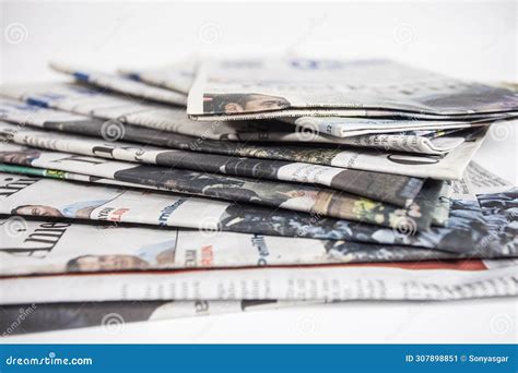 Pile Of Newspapers Isolated On White Background Stock Image Image Of