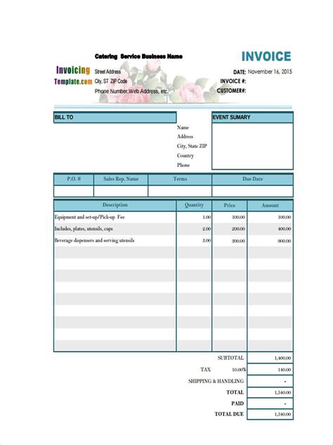 Free Catering Invoice Forms In Pdf Ms Word