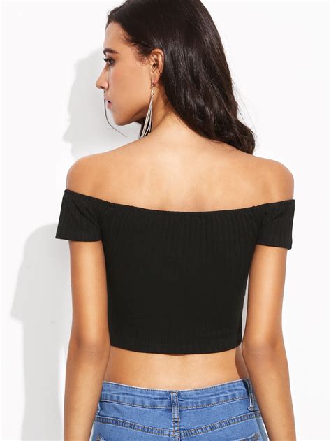 Bardot Neckline Ribbed Crop Tee Shein Sheinside