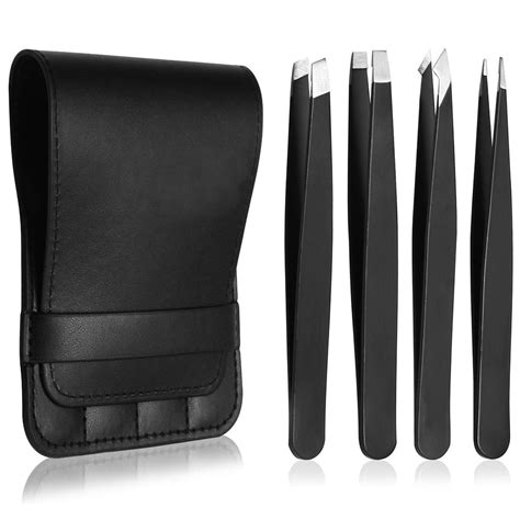 Wewdigi Precision Stainless Steel Slant Tip Pointed Curved Multi Use Eyebrow Tweezer T Set