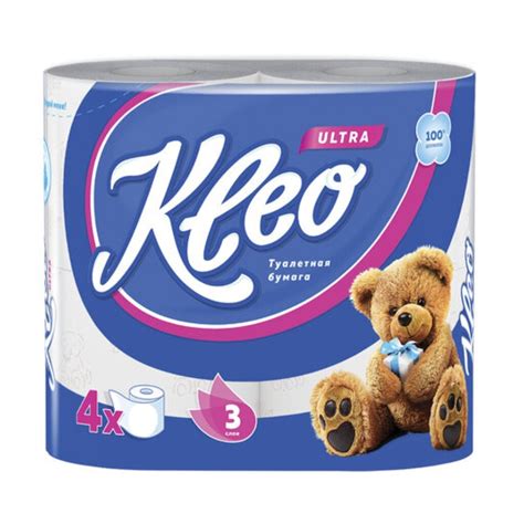 Туалетная бумага Kleo, Ultra, 3 слоя, 4 шт, 18 м, с втулкой, белая в ...