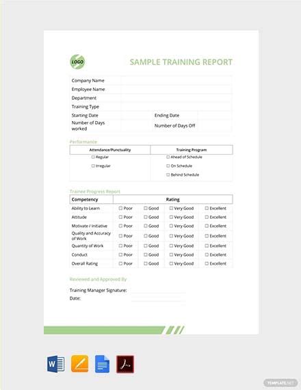 Training Report Card Template Illustrator Psd