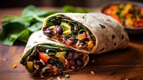 Premium Ai Image Plant Based Burrito Wrap With Black Beans Lettuce