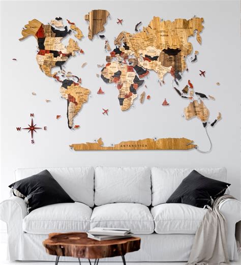 Luxury Wall Art Led D Map Solid Wood World Map Large Wall Etsy