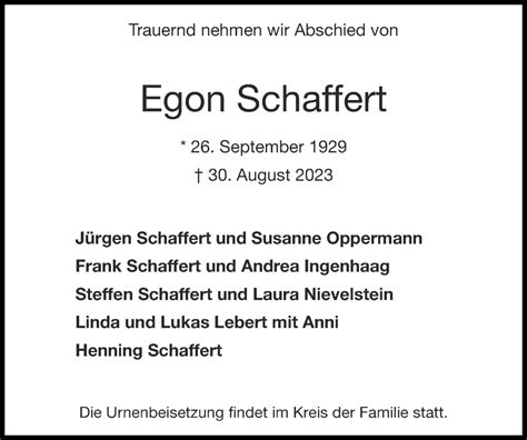 Traueranzeigen Von Egon Schaffert Aachen Gedenkt