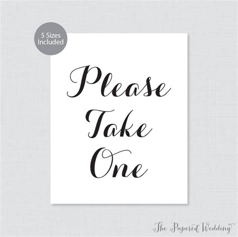 Printable Please Take One Sign Black And White Wedding Sign Simple