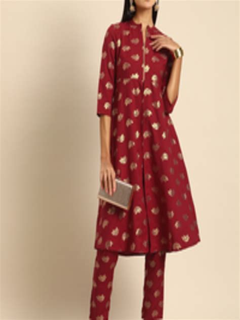 Buy Anouk Women Maroon And Gold Toned Ethnic Motifs Printed Kurta With