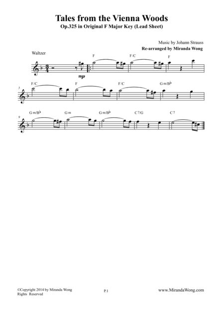 Tales From The Vienna Woods Lead Sheet In Original F Major Arr