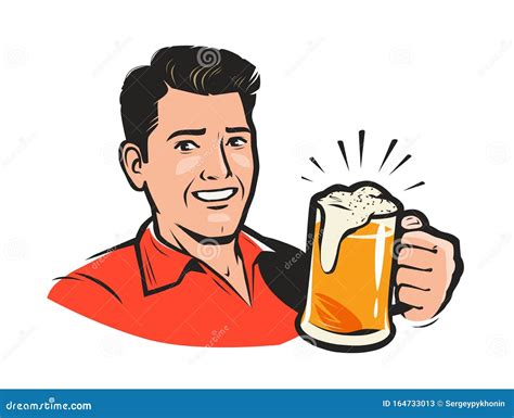 Ein Glücklicher Mann Mit Einem Bier Cartoon Vektorgrafik Vektor