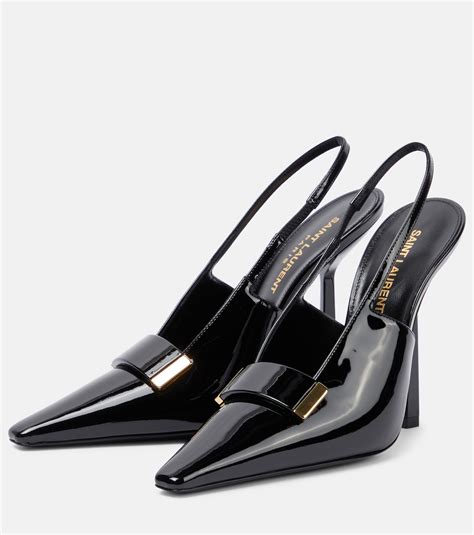 Aston Patent Leather Slingback Pumps In Black Saint Laurent