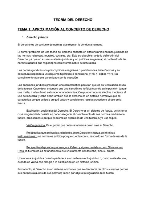 Tema 1 Resumen Apuntes De Teoría Del Derecho Del Derecho Tema 1 Al