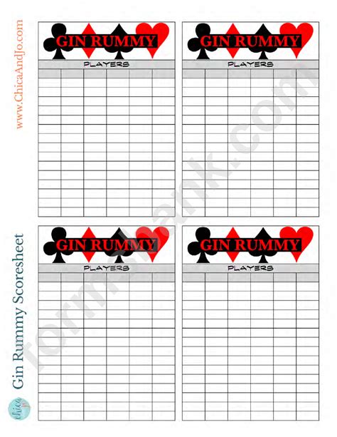 Gin Rummy Scoresheet Printable Pdf Download