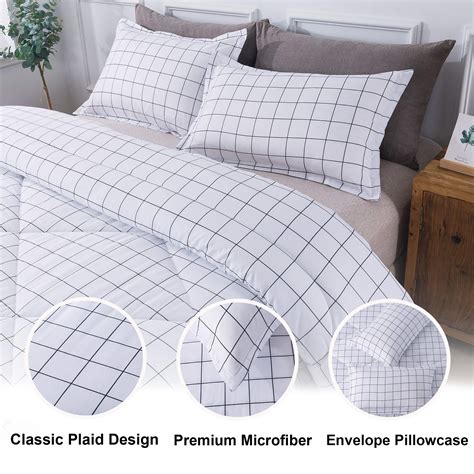 Andency White Grid Comforter Queen 88x88 Inch 3 Pieces 1 Plaid