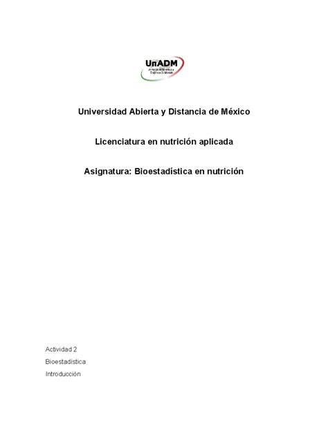 Bioestadistica nutricion Bioestadística en nutrición Universidad