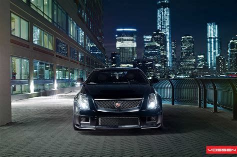 Black Cadillac CTS Shod in Dark Smoke Vossen Wheels Fitted with Yellow Brakes — CARiD.com Gallery