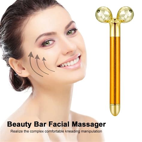 Gold Face Slimming Bar Facial Vibration Massager Electric 3d Roller Depuffer Lift Skin