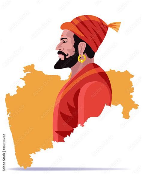 hindu king shivaji maharaj with maharashtra map vector Stock Vector ...