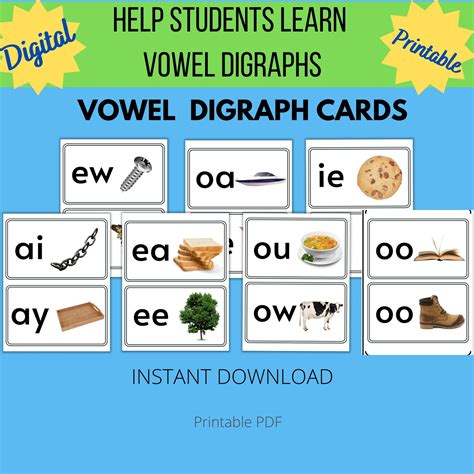 Vowel Digraph Cards Vowel Digraph Flash Cards Vowel Pairs Phonics Cards Etsy