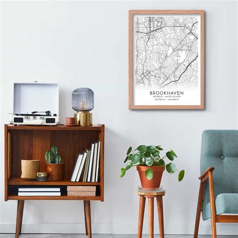 Brookhaven Georgia Map Poster, Modern Home Decor Wall Art Print - Custom Maps & Posters