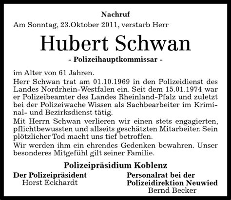 Traueranzeigen Von Hubert Schwan Rz Trauer De