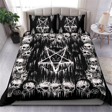 Satanic Skull Melting Inverted Pentagram Piece Duvet Set Baphomet Bed