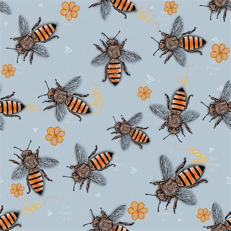 Honey Bee Digital Paper Pack Floral Seamless Pattern Bee Etsy