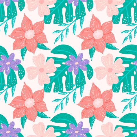 Plantas tropicales y flores con textura sobre fondo claro exótico de