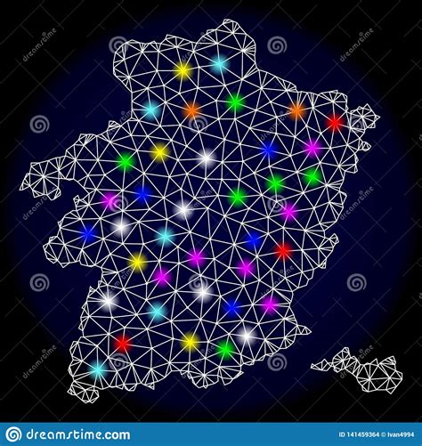 Polygonal 2D Mesh Map Of Limburg Province With Bright Light Spots Stock