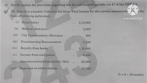 Income Tax And Gst Previous Year Question Papperimportant 6th Sem