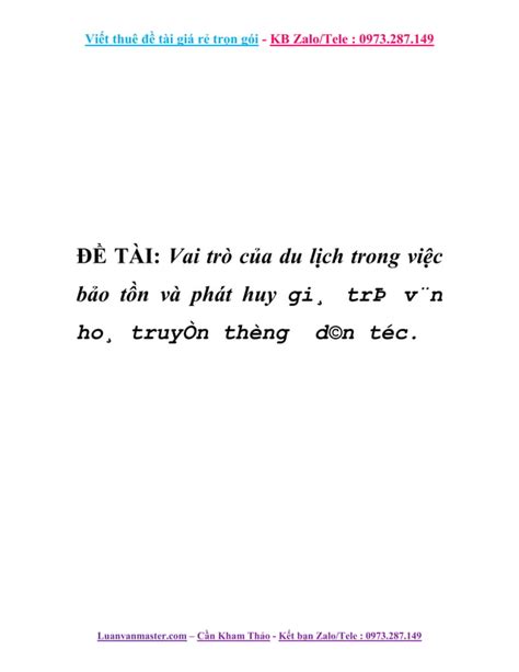 Vai trò của du lịch trong việc bảo tồn và phát huy giá trị văn hóa