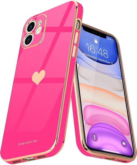 Teageo For Iphone 11 Case Cute Heart Pattern For Women Girls Slim Luxury Bling Plating Soft Tpu