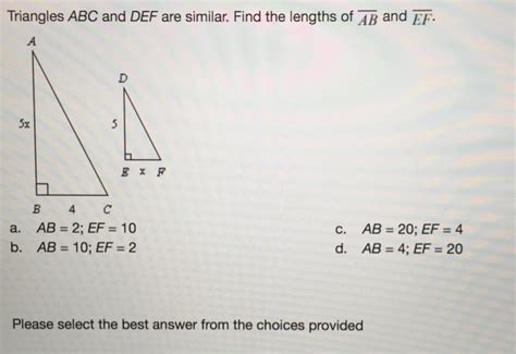 Solved Triangles Abc And Def Are Similar Find The Lengths