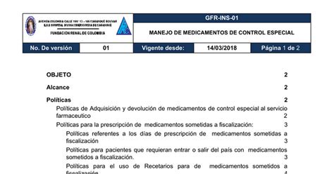 Gfr Ins Manejo De Medicamentos De Control Especial Google Docs