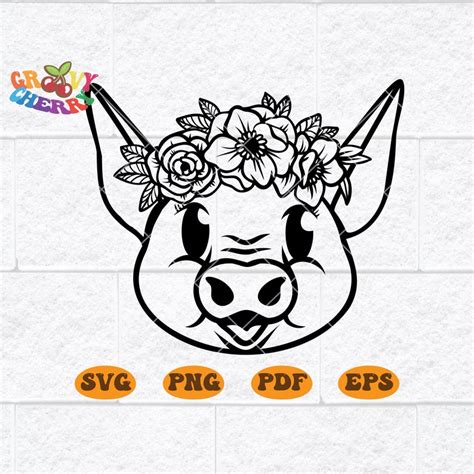 Pig With Flower Crown Svg File Pig Face Svg Pig Cut File Etsy