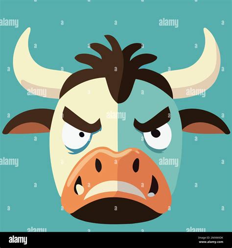 Angry Cow Mammal Animal Head Isolated Colorful Vector Illustration