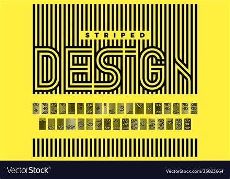 Striped Design Style Font Alphabet Letters And Vector Image