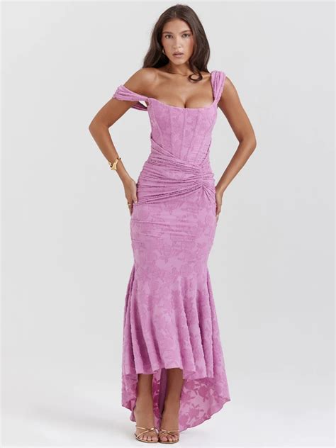 Mozision Off Shoulder Backless Sexy Evening Dress For Women Purple