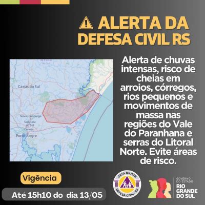 Defesa Civil Rs Alerta De Chuvas Intensas Risco De Cheias Em Arroios